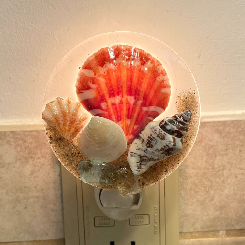 Beachy Resin Shell and Sea Glass Night Light-Sea and Shell Night Light-New!
